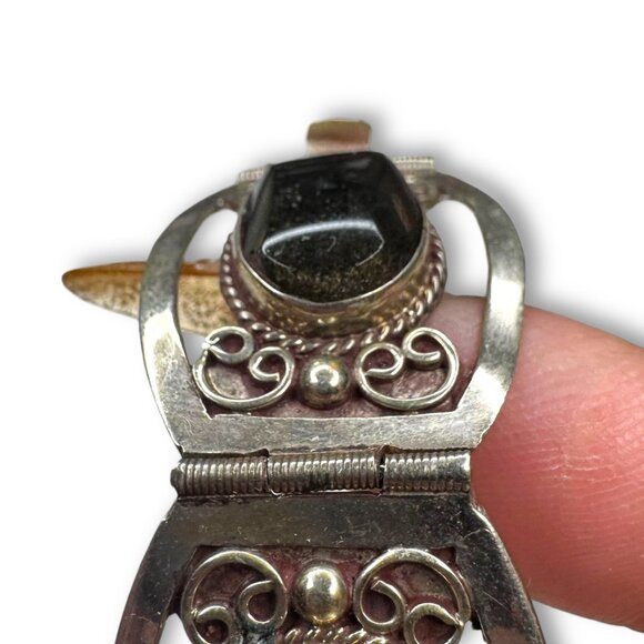 Vintage Mexico Alpaca Silver Gold Sheen Obsidian Panel Bracelet 7.25 - Picture 3 of 12